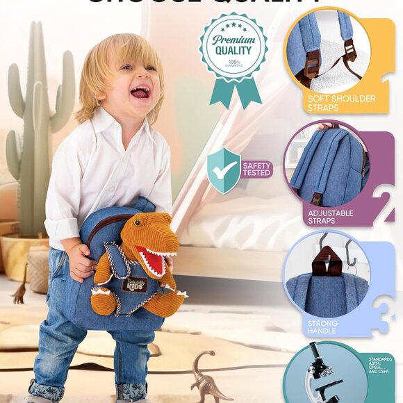Naturally KIDS Toddler Backpack w/ Stuffed Dinosaur Toy - Picture 6 of 6